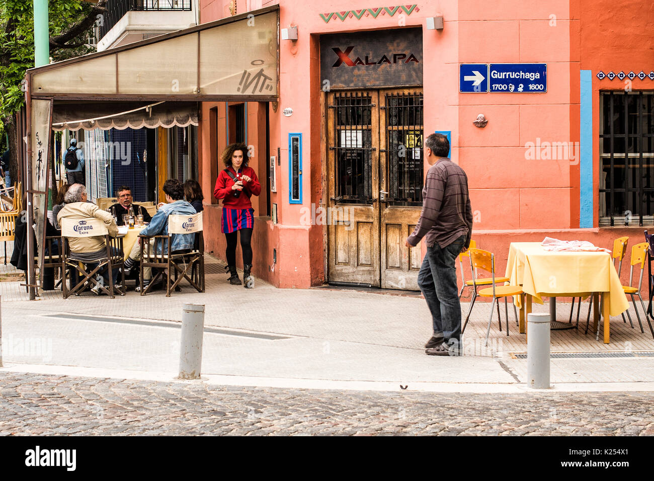 Bar with table on the sidewalk in Palermo neighborhood. Buenos Aires, Argentina. Stock Photo