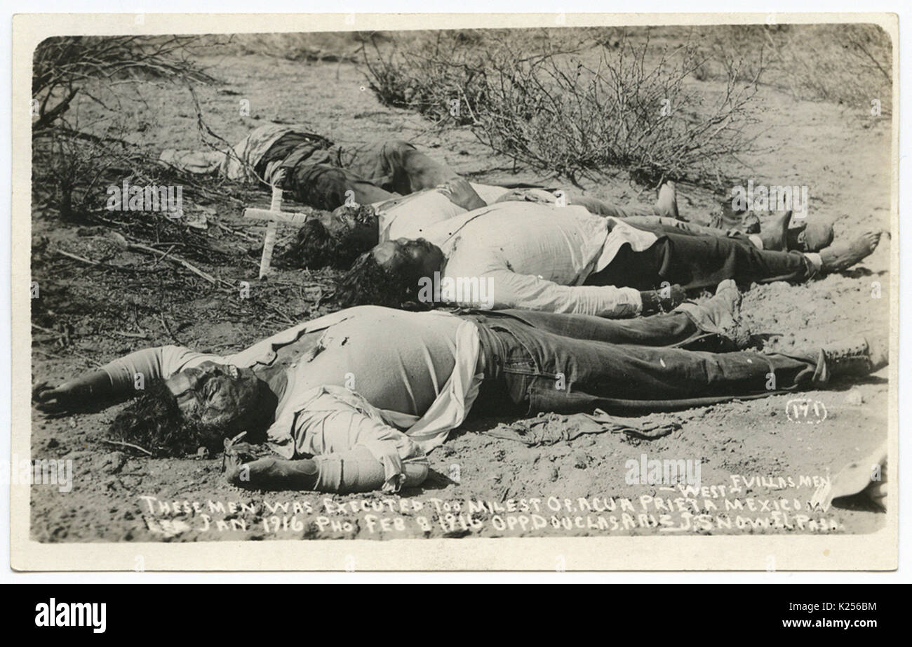 F. Villas men. These men was executed too sic miles op. Agua Prieta Mexico. Jan 1916. Stock Photo