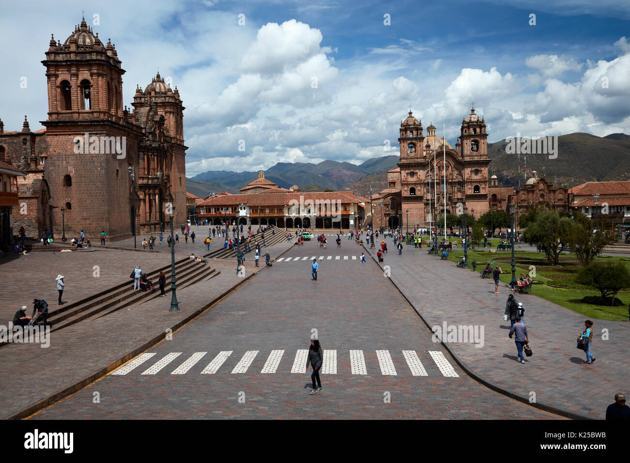 The Cathedral and Iglesia de la Compania, Plaza de Armas, Cusco, Peru, South America Stock Photo