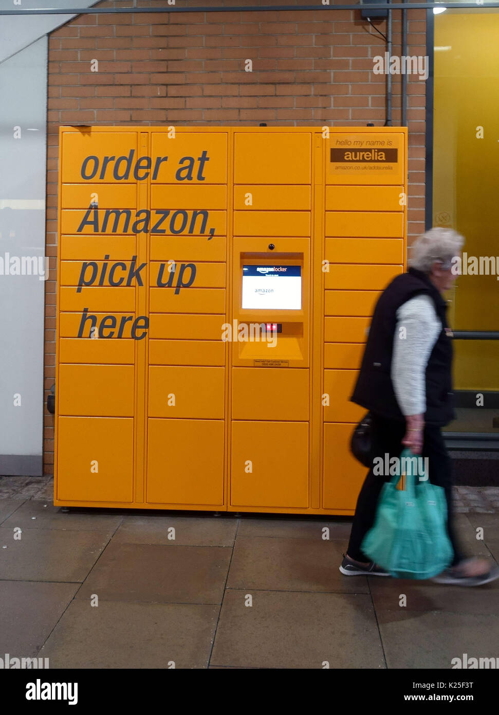 Amazon parcels pick-up lockers in shopping centre, London Stock Photo
