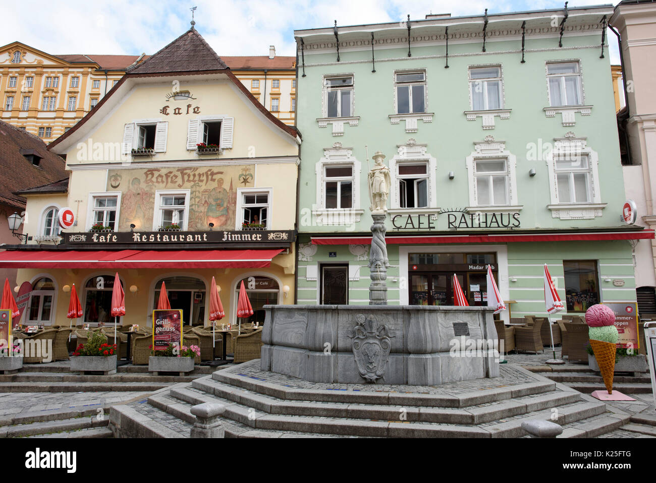 Cafes in Melk, Austria. Stock Photo