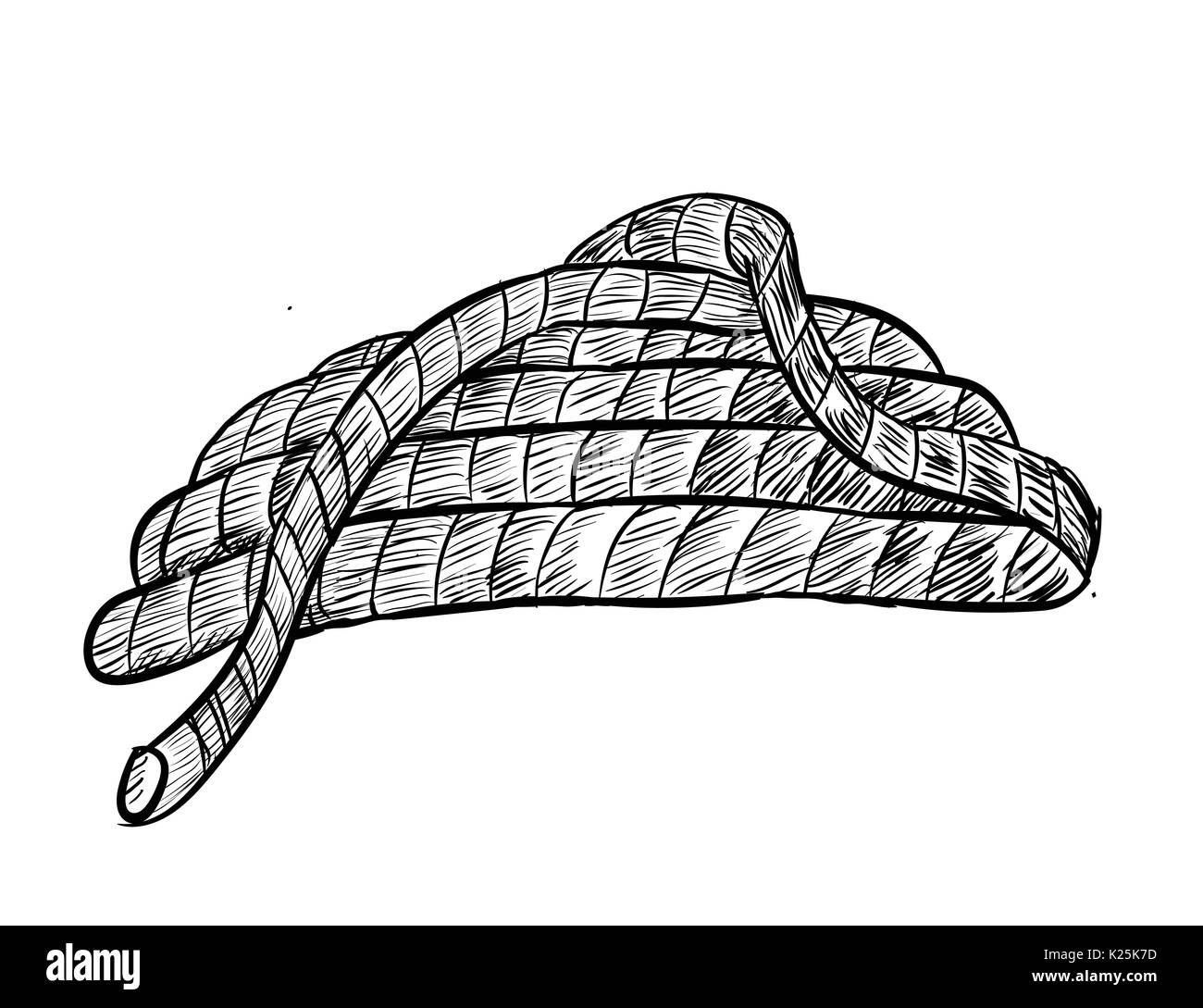 Hand drawing of Rope on white background. Black and White simple line Vector Illustration for Coloring Book - Line Drawn Vector Stock Vector