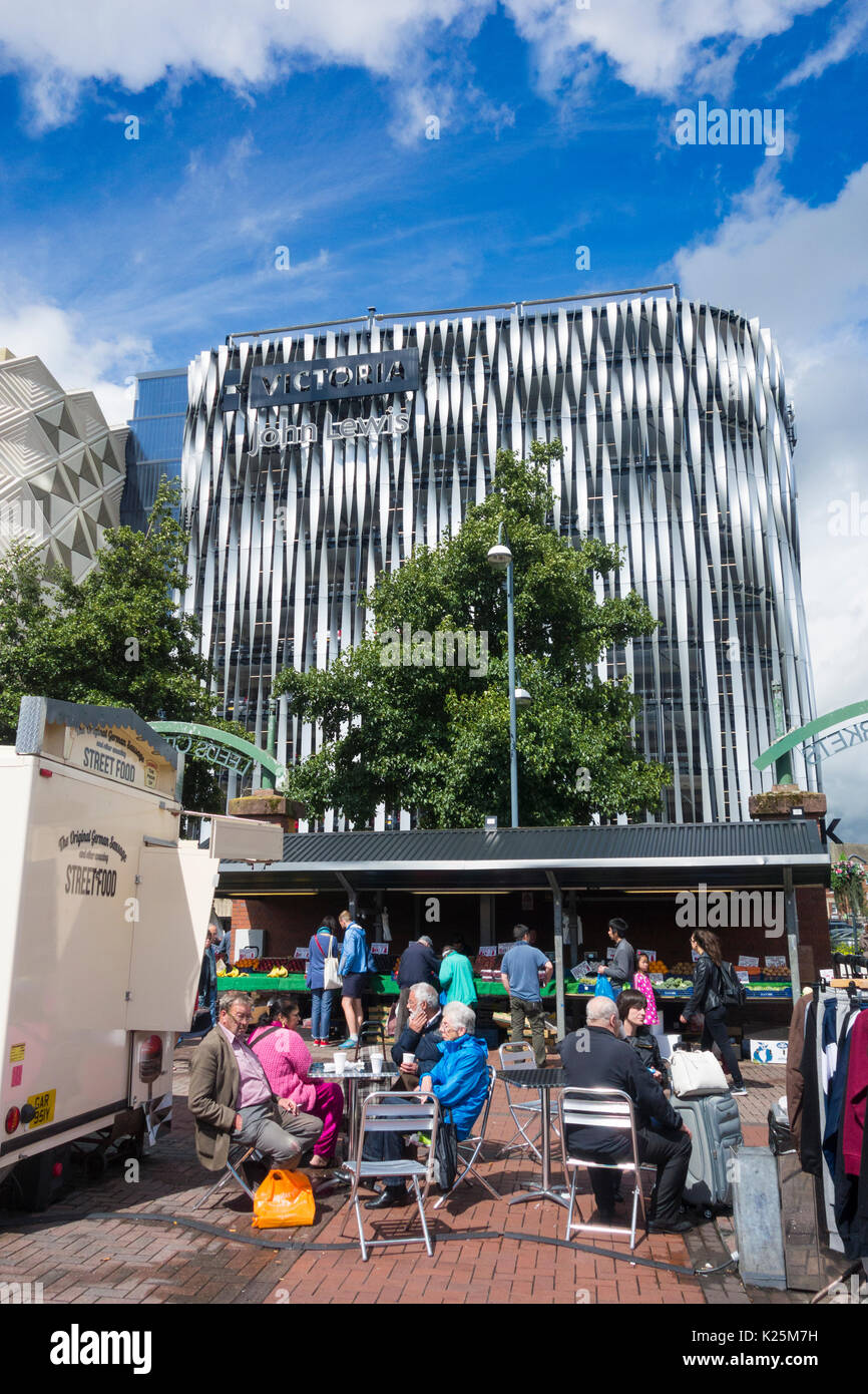 View from Leeds outdoor market towards John Lewis store, Victoria Gate