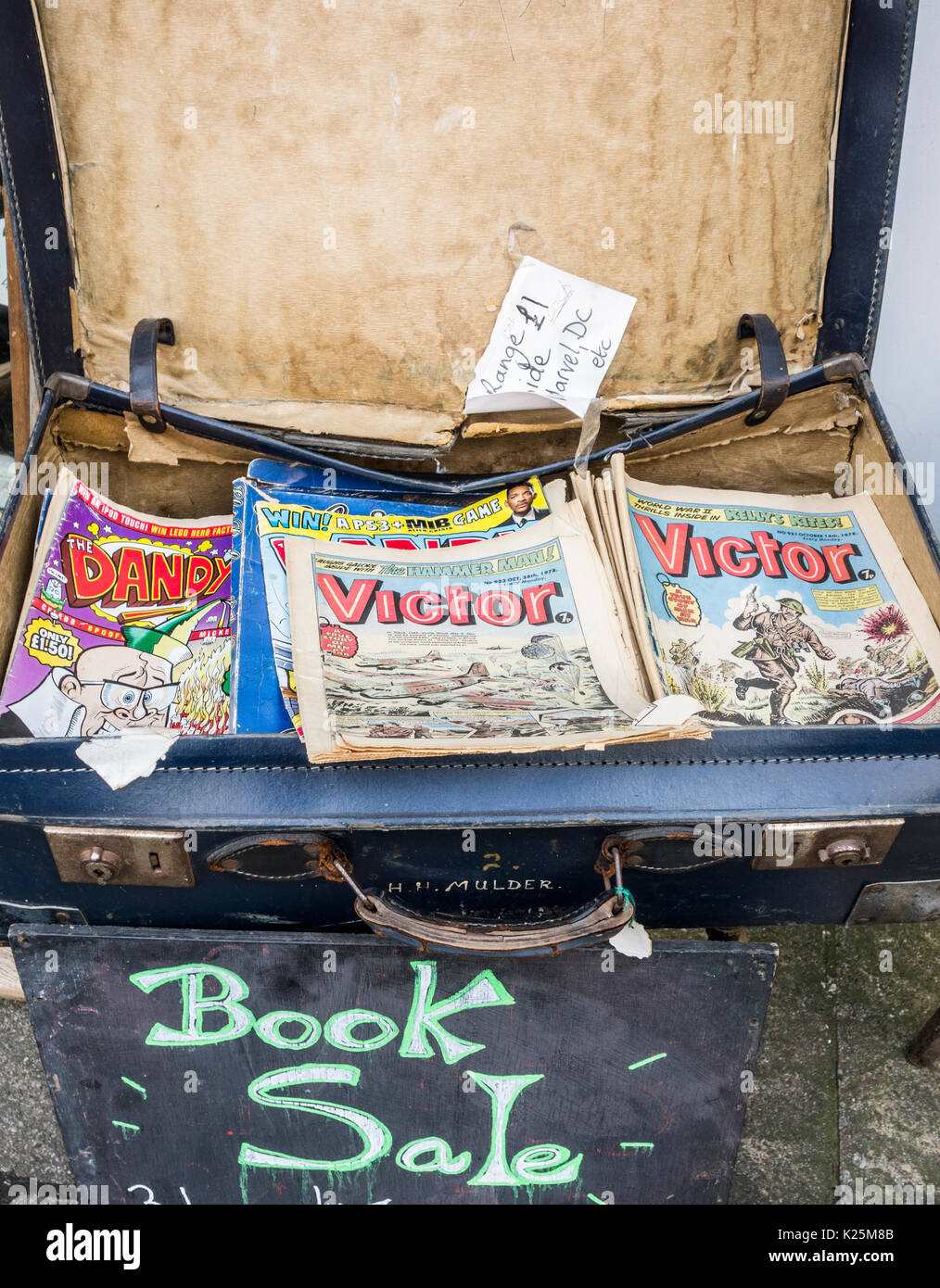 Old comics in second hand shop. UK Stock Photo