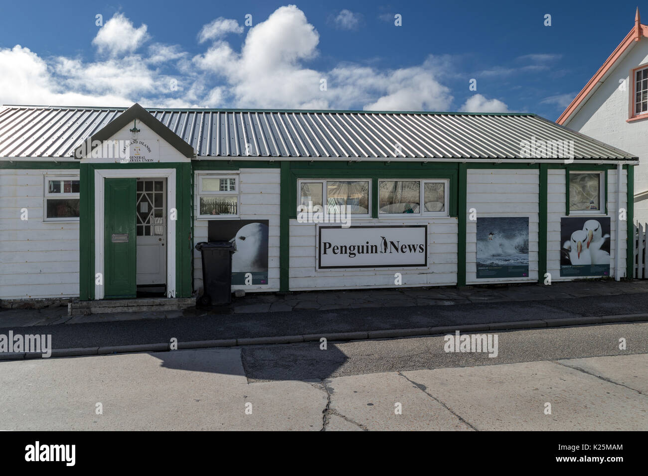 Penguin News (Newspaper) Ross Road (main street) Stanley Falkland Island (Malvinas) Stock Photo