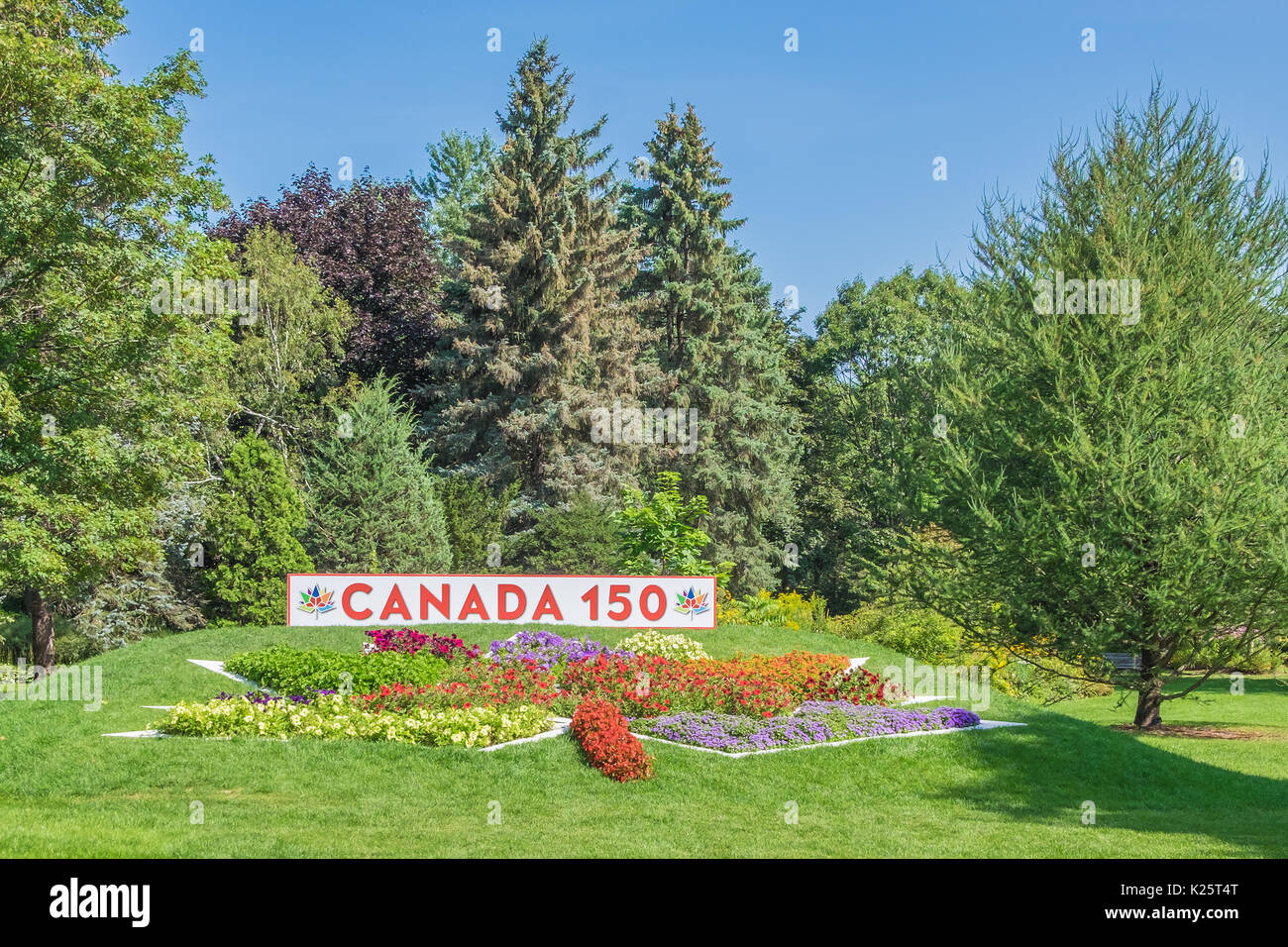 Beautiful garden commemorating the 150 anniversary of Canada’s confederation located in Barrie Ontario. Stock Photo