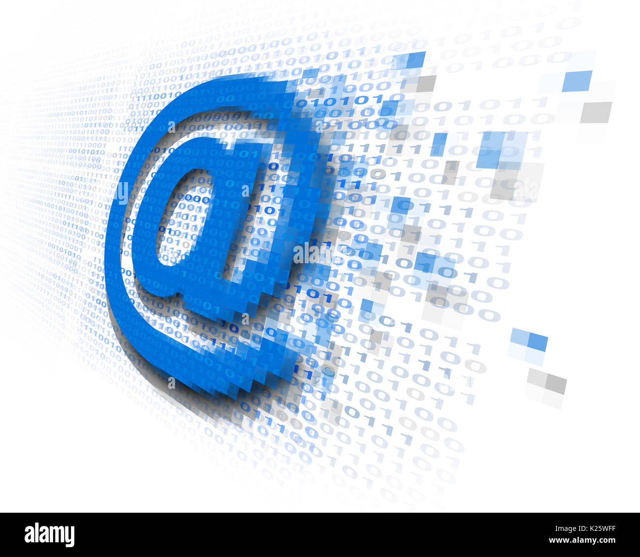 Internet email security technology concept as an at sign icon being encrypted for data transfer protection with binary code background. Stock Photo
