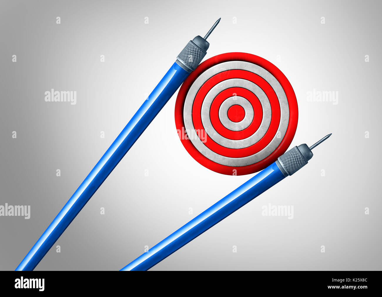 Asian business and strategy as an asia pacific trade concept and economic goal idea as darts shaped as chopsticks holding a target as a China Japan. Stock Photo