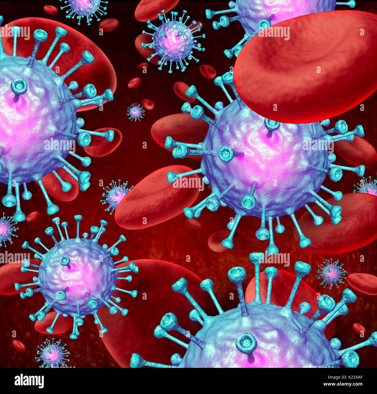 Immunotherapy lymphocyte cells with blood as a concept of the immune system representing the control of cancer through immunology. Stock Photo