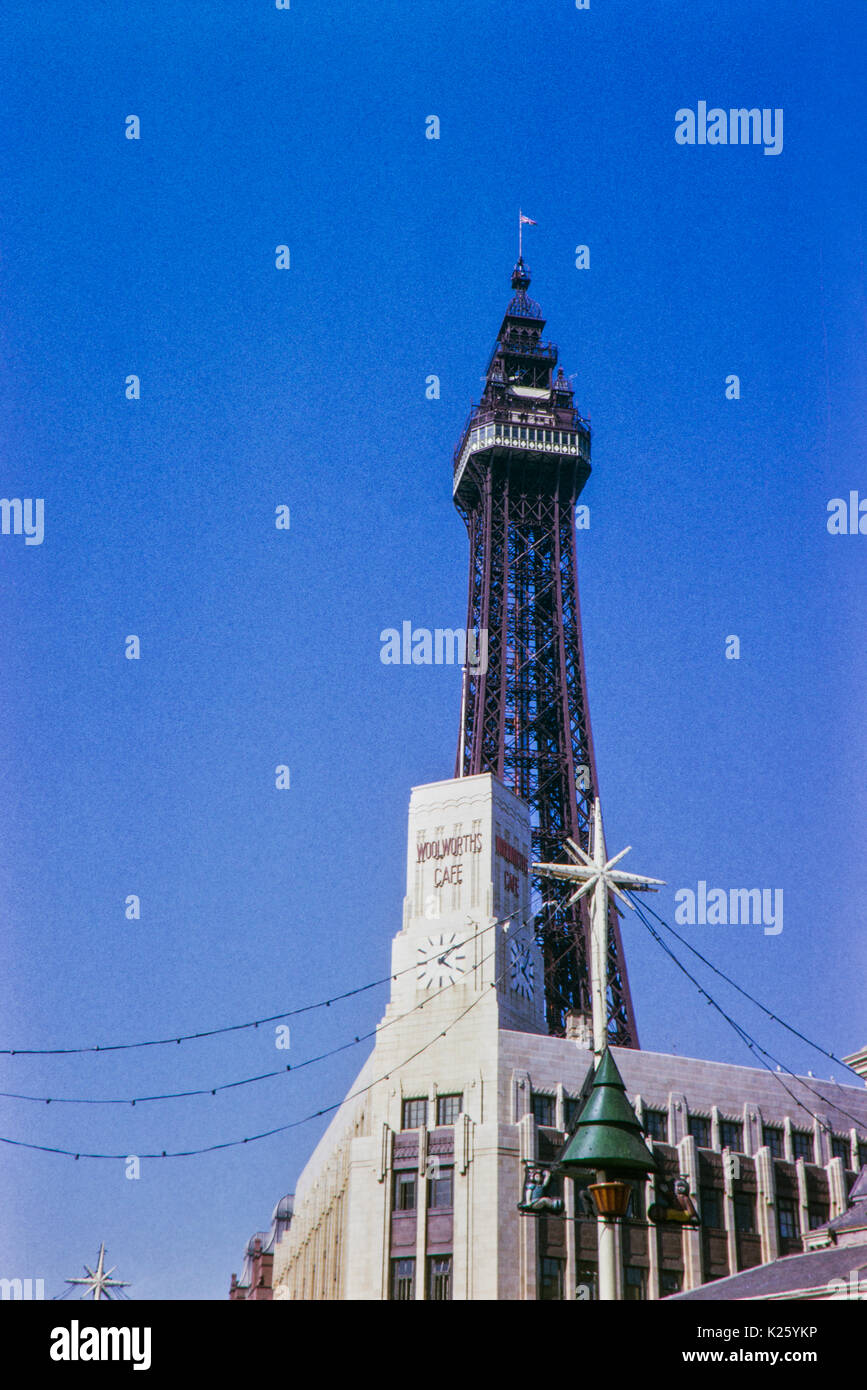 August 1964 Blackpool Tower and the Art Deco Woolworths Cafe Stock Photo