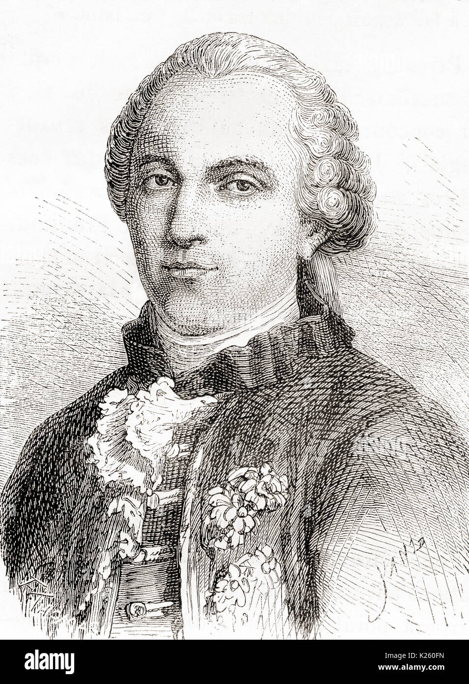 Georges-Louis Leclerc, Comte de Buffon, 1707 – 1788. French naturalist, mathematician, cosmologist, and encyclopédiste.  From Les Merveilles de la Science, published 1870. Stock Photo