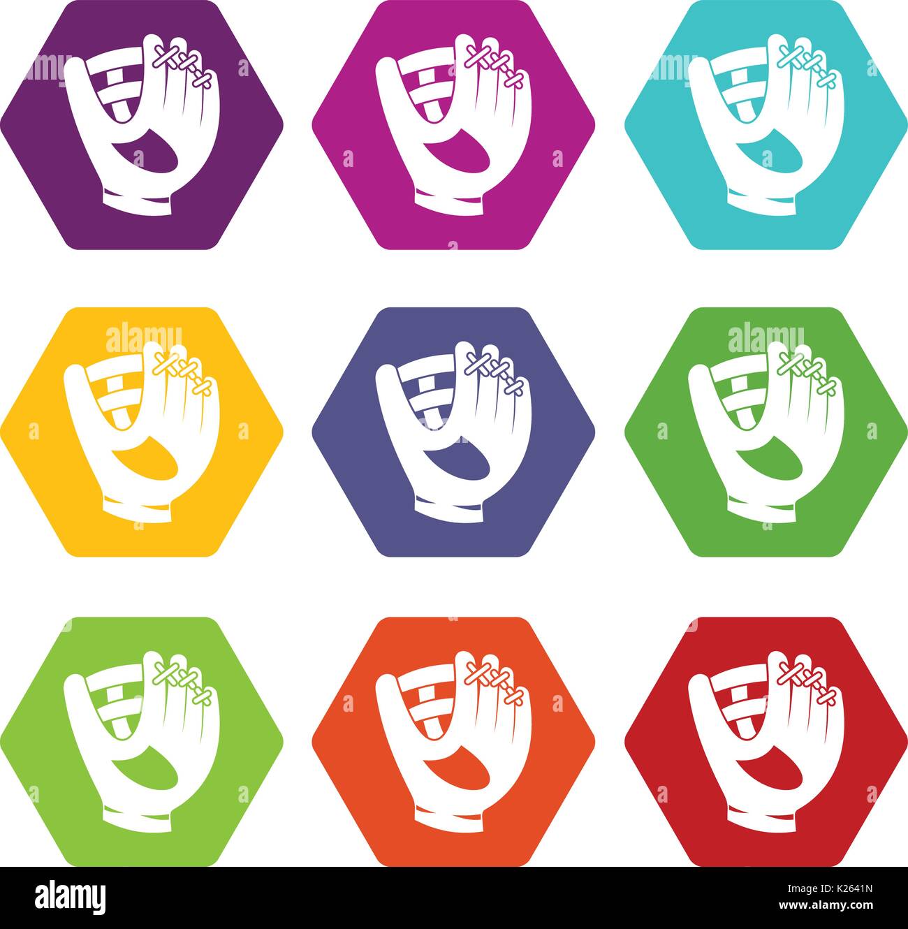 Leather baseball glove icon set color hexahedron Stock Vector