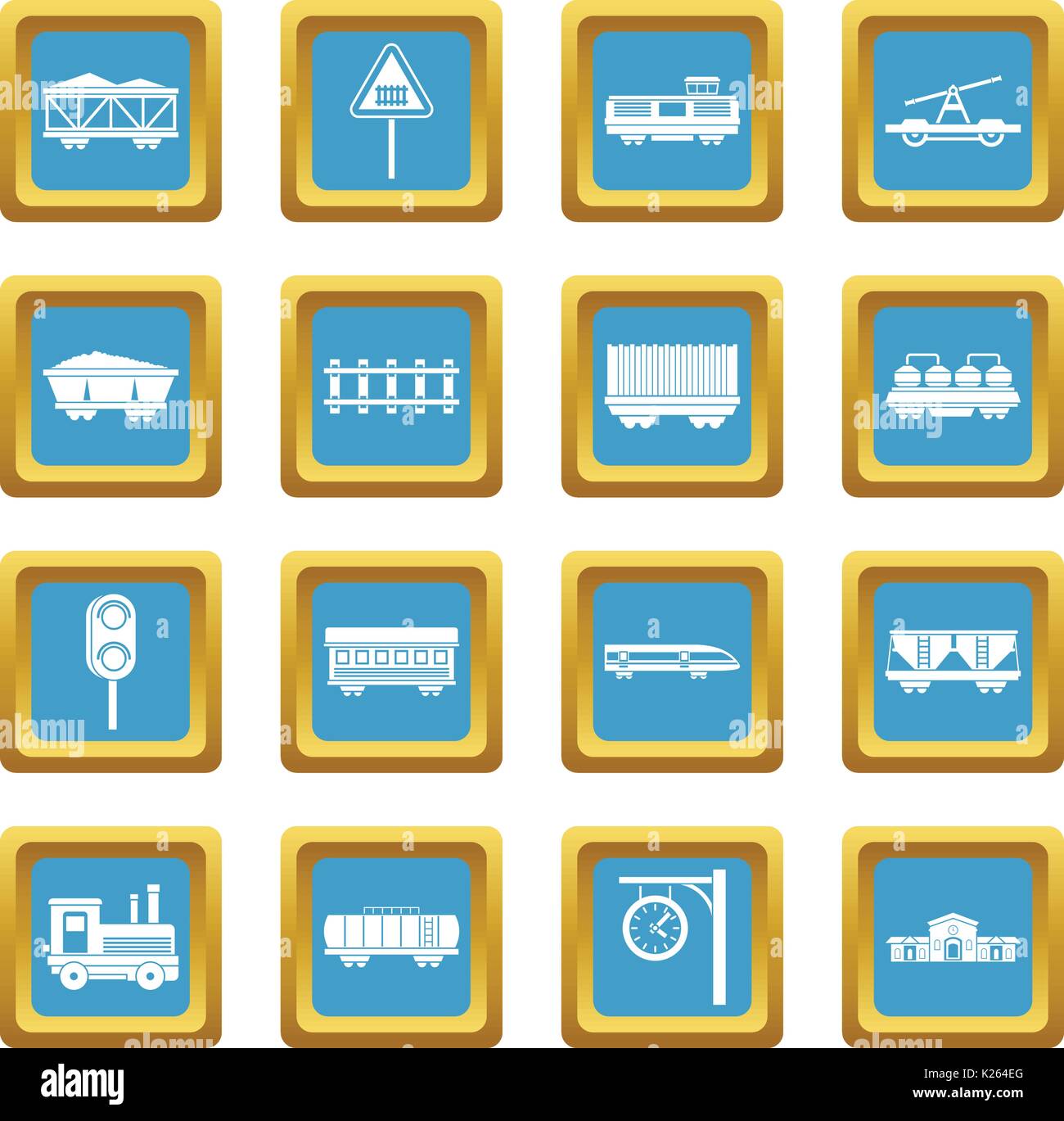 Railway icons azure Stock Vector