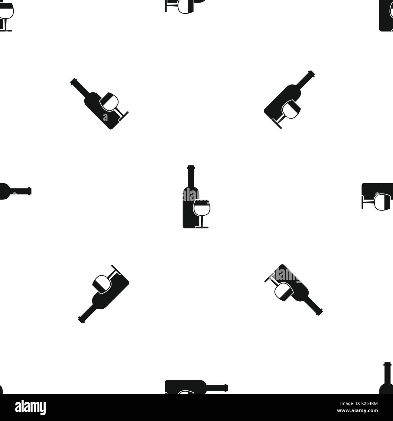 Wine bottle and glass pattern seamless black Stock Vector
