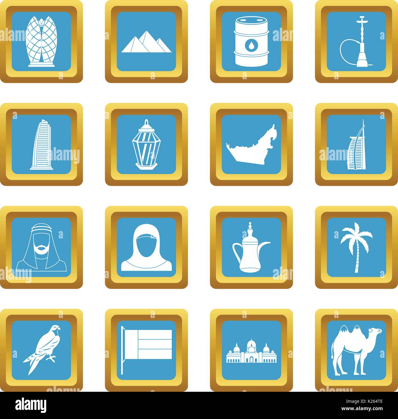 UAE travel icons azure Stock Vector