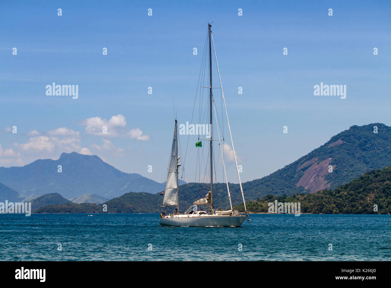 Sailing Boat in Angra dos Reis bay area during the summer time Stock Photo