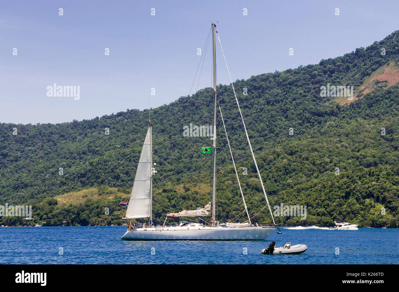 Sailing Boat in Angra dos Reis bay area during the summer time Stock Photo