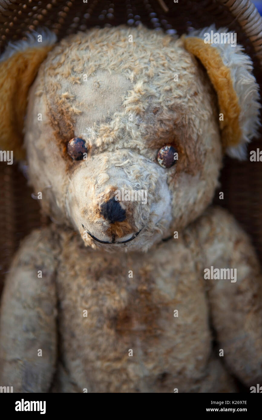 Old and weathered teddy bear in a flea market Stock Photo Alamy