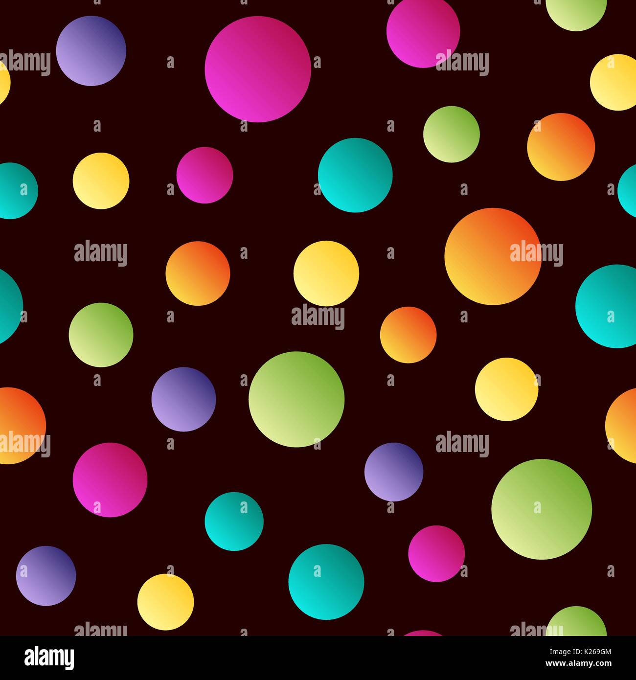 Seamless bright polka dot pattern on dark background . Vector Stock Vector