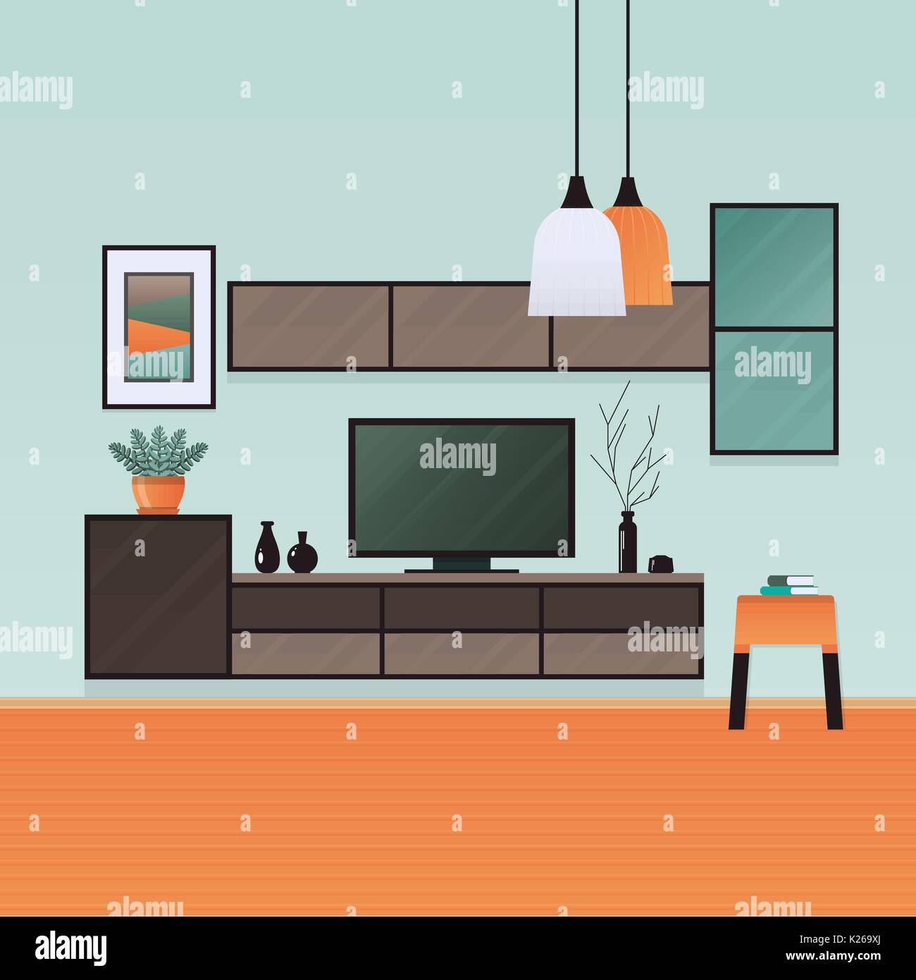 Living room interior . Furniture in flat style . Vector illustra Stock ...