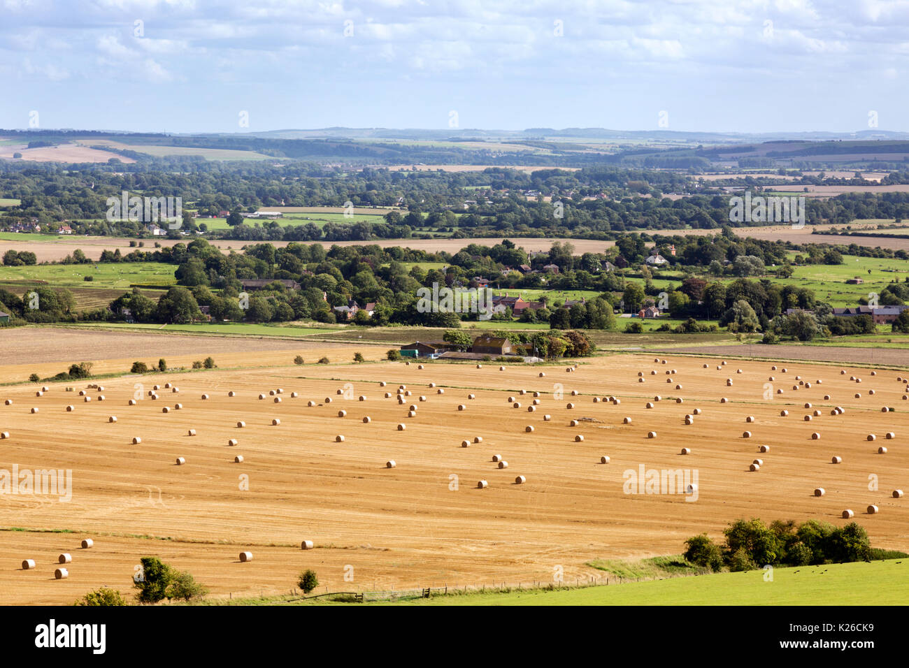 The Vale of Pewsey, Wiltshire, or Pewsey Vale; -  landscape seen from Cliffords Hill, Pewsey Vale, Wiltshire England UK Stock Photo