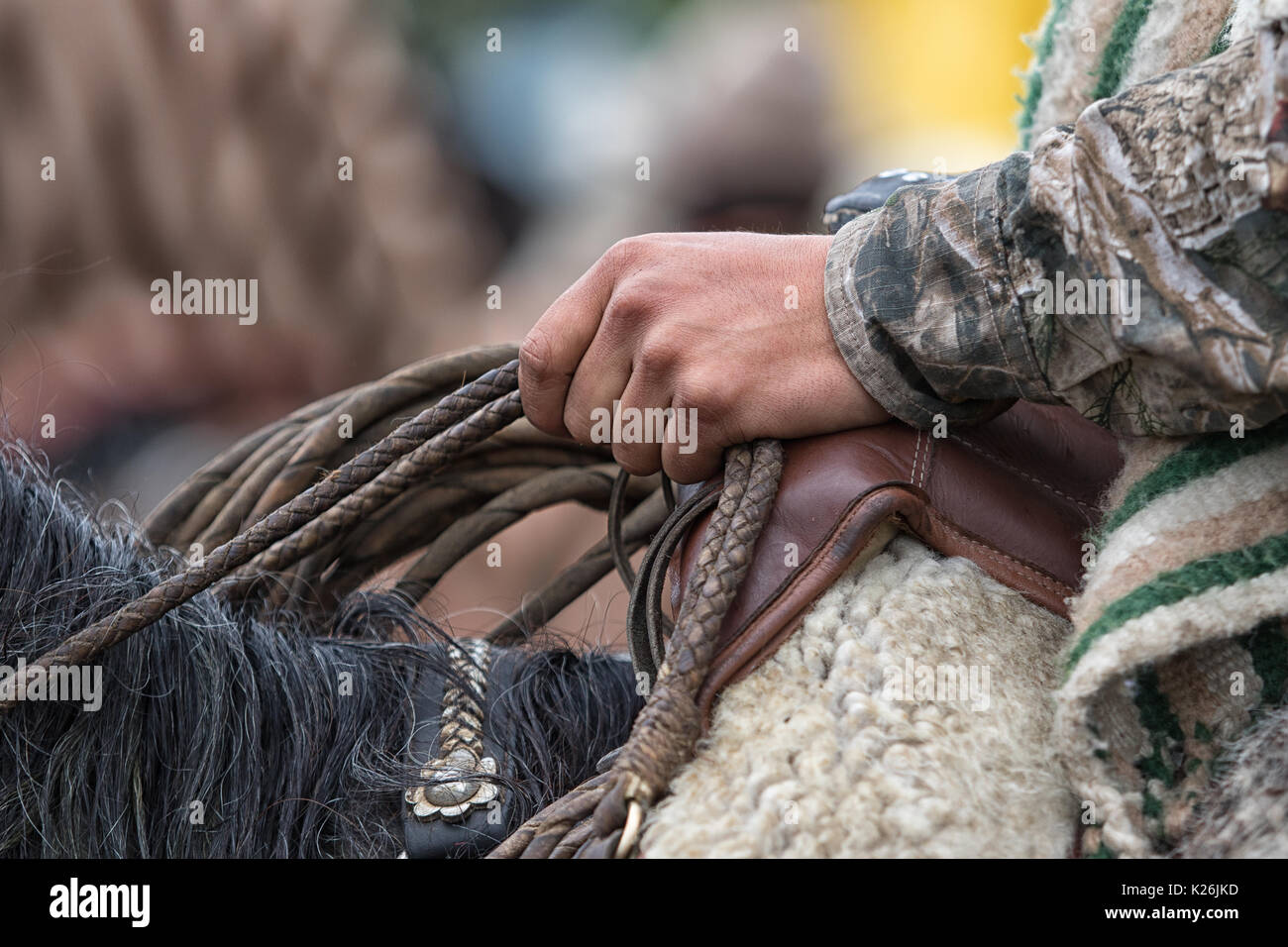 June 10, 2017 Toacazo, Ecuador: closeup of the hand of a cowboy holding lasso Stock Photo