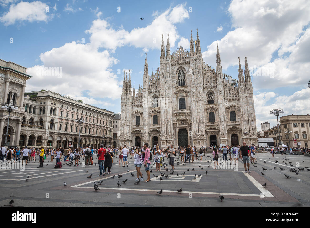 Crowd of tourists in Piazza Duomo, Milan,  Italy Stock Photo