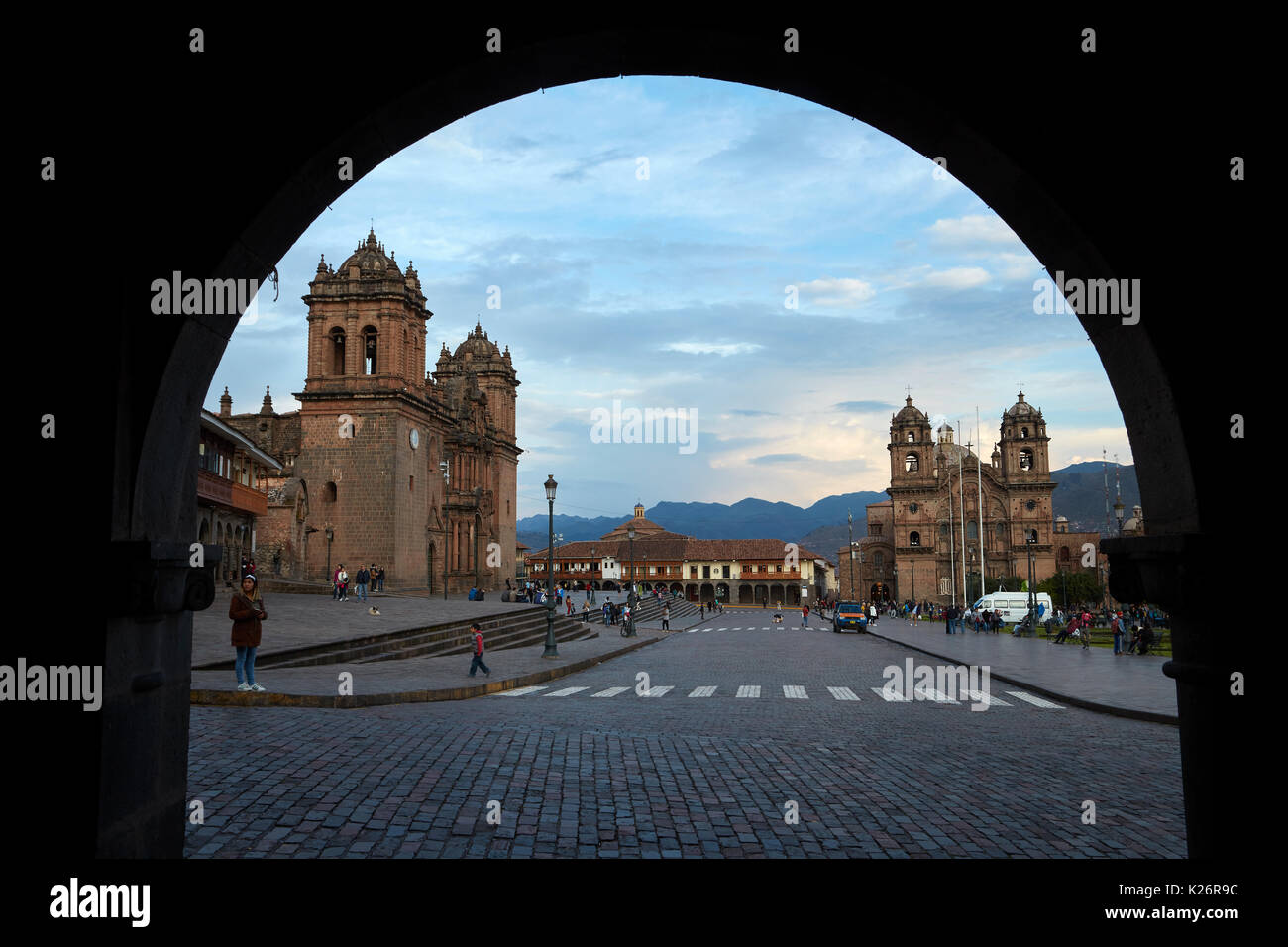 The Cathedral and Iglesia de la Compania, Plaza de Armas, Cusco, Peru, South America Stock Photo