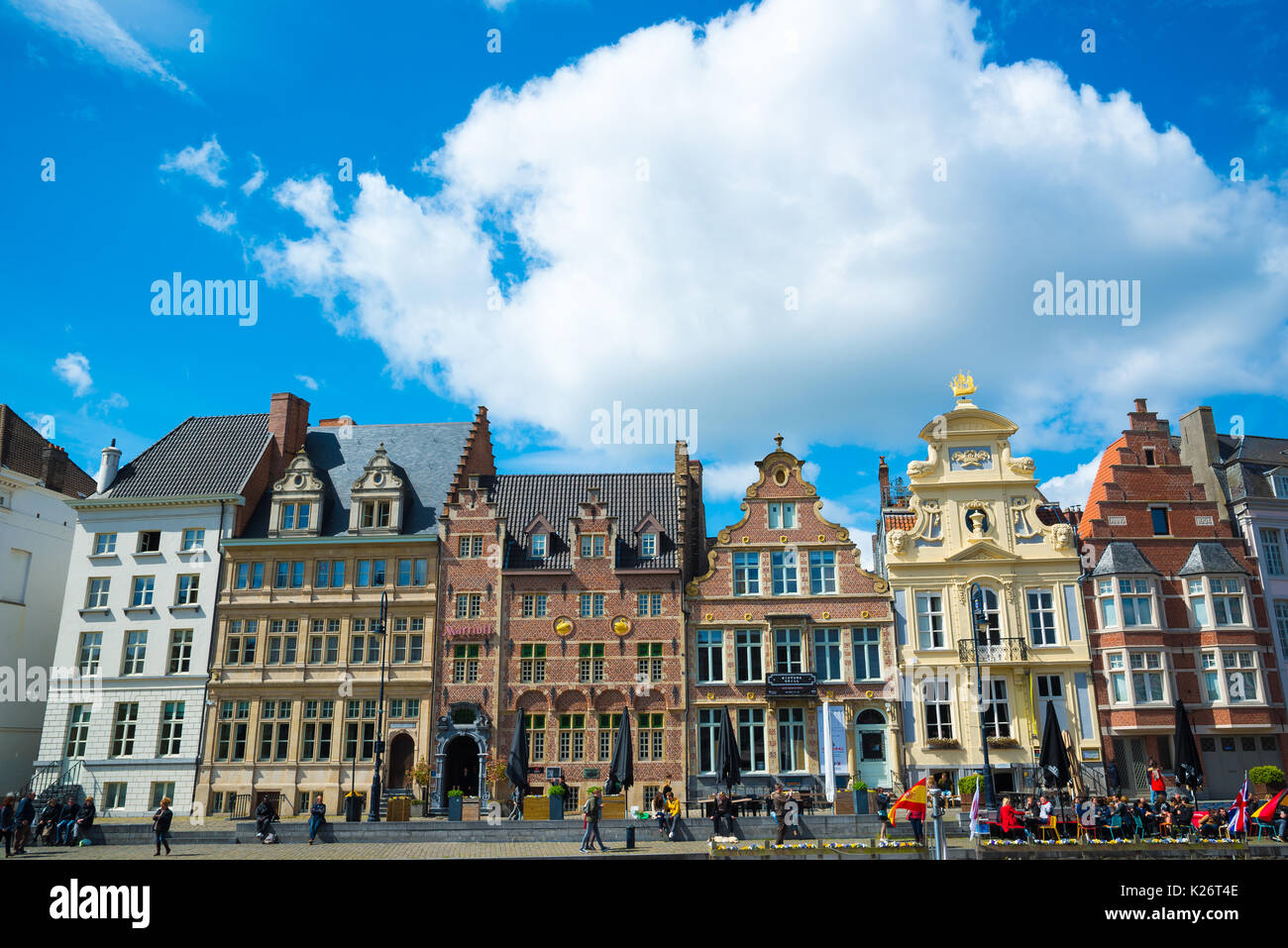Ghent, Belgium - April 16, 2017: Row of beutiful historic buildings in Ghent, Belgium Stock Photo