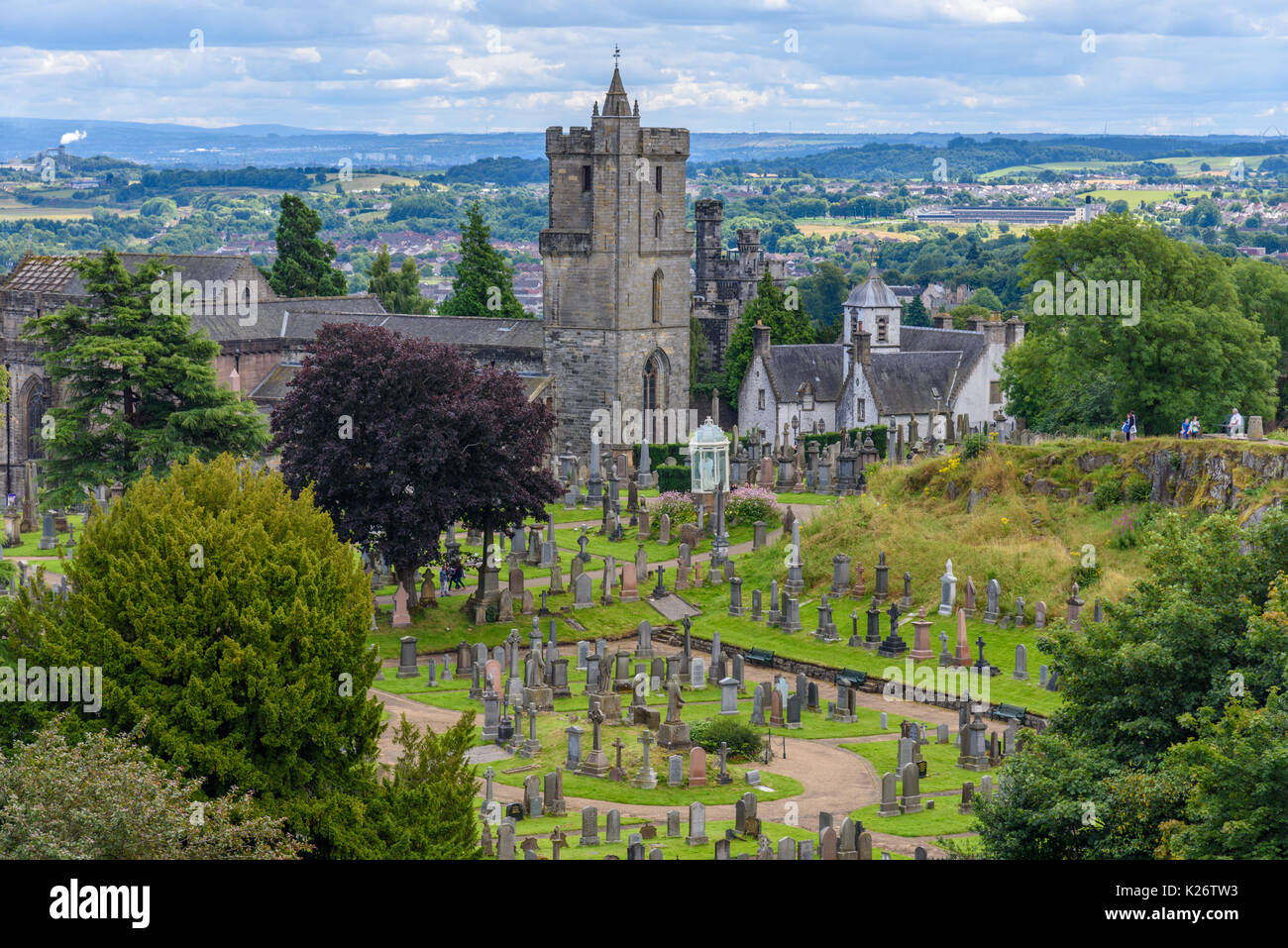 STRILING - UNITED KINGDOM - AUGUST 9, 2017 - View of cemetery near Stirling Castle in Scotland with some tourists visiting it Stock Photo