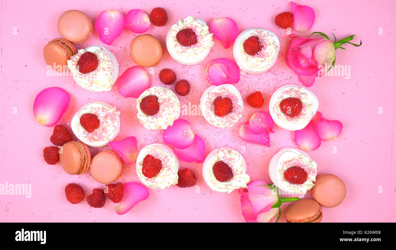 Petit Fours overhead presentation of macarons and meringues with