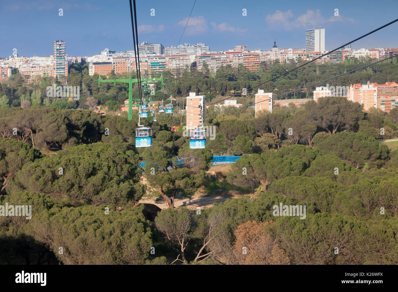 Cableway Teleferico over the park Casa de Campo, Madrid, Spain Stock Photo