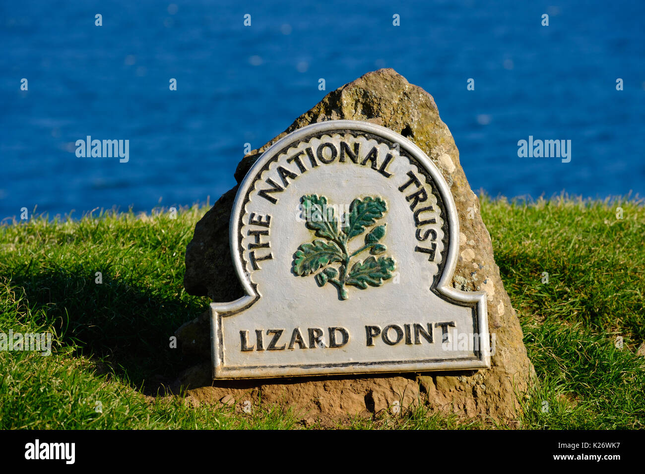 Lizard Point, National Trust plaque, Lizard Peninsula, Cornwall, England, United Kingdom Stock Photo