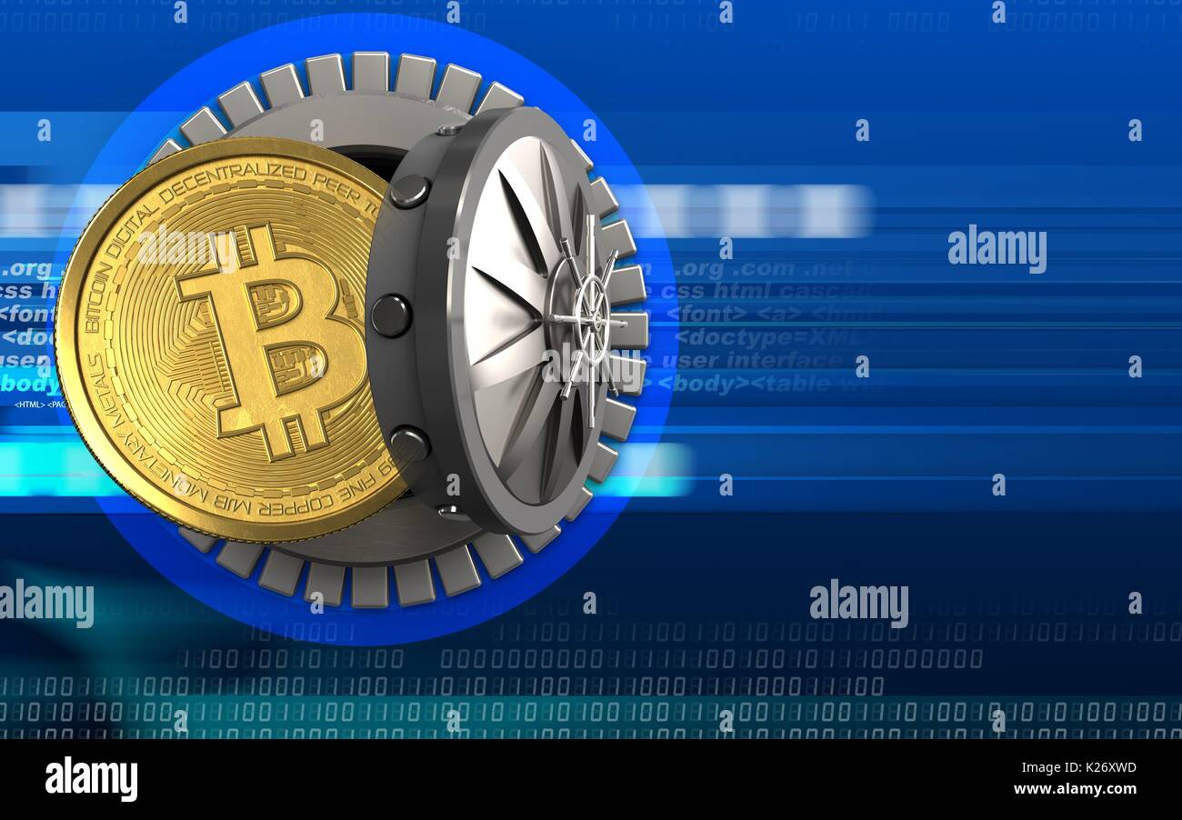 3d illustration of bitcoin storage over cyber background Stock Photo ...