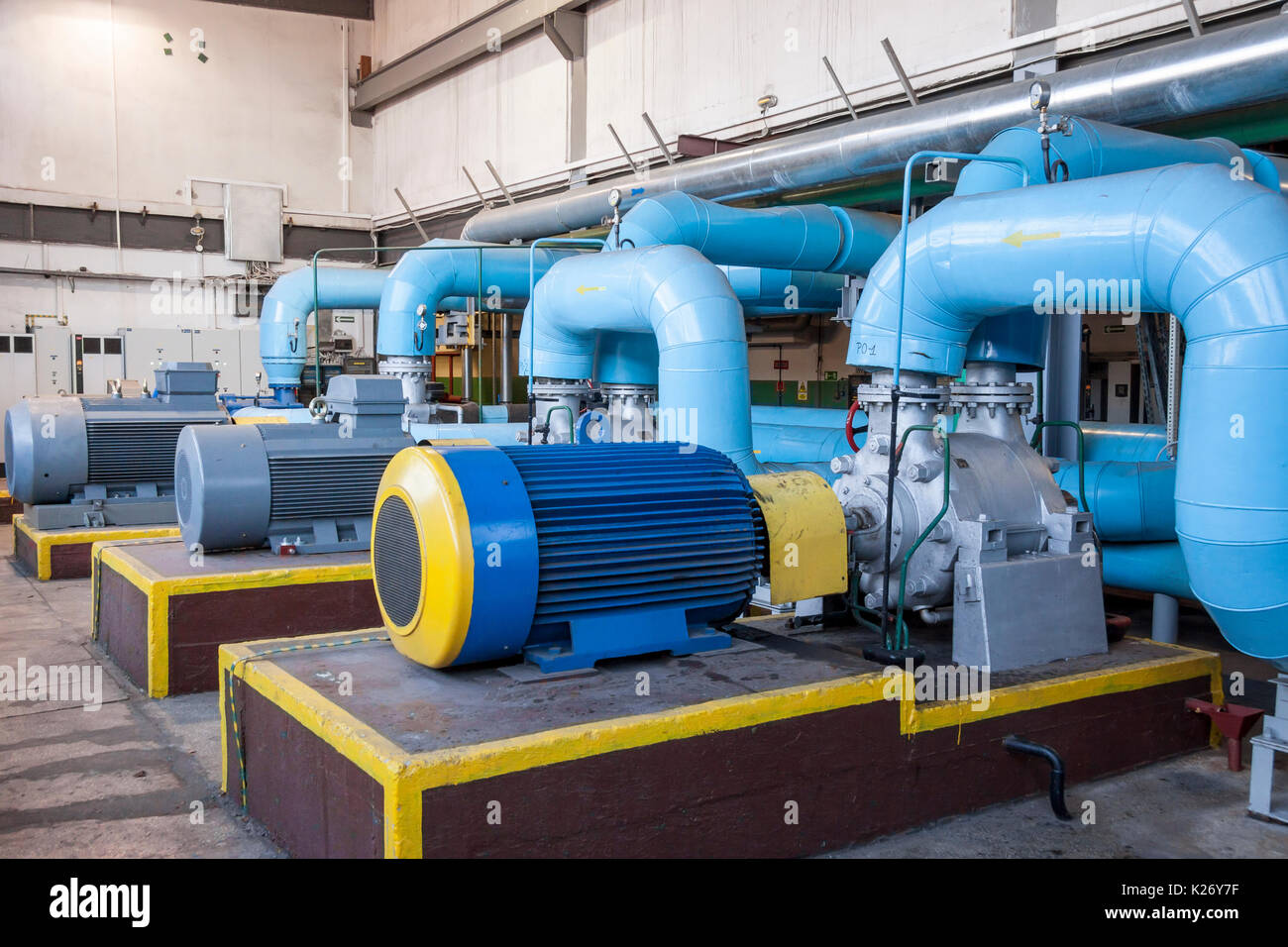 Big blue water pump Poland Stock Photo Alamy