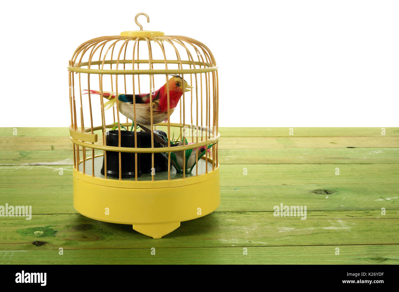 Toy Bird Cage on White Background Stock Photo