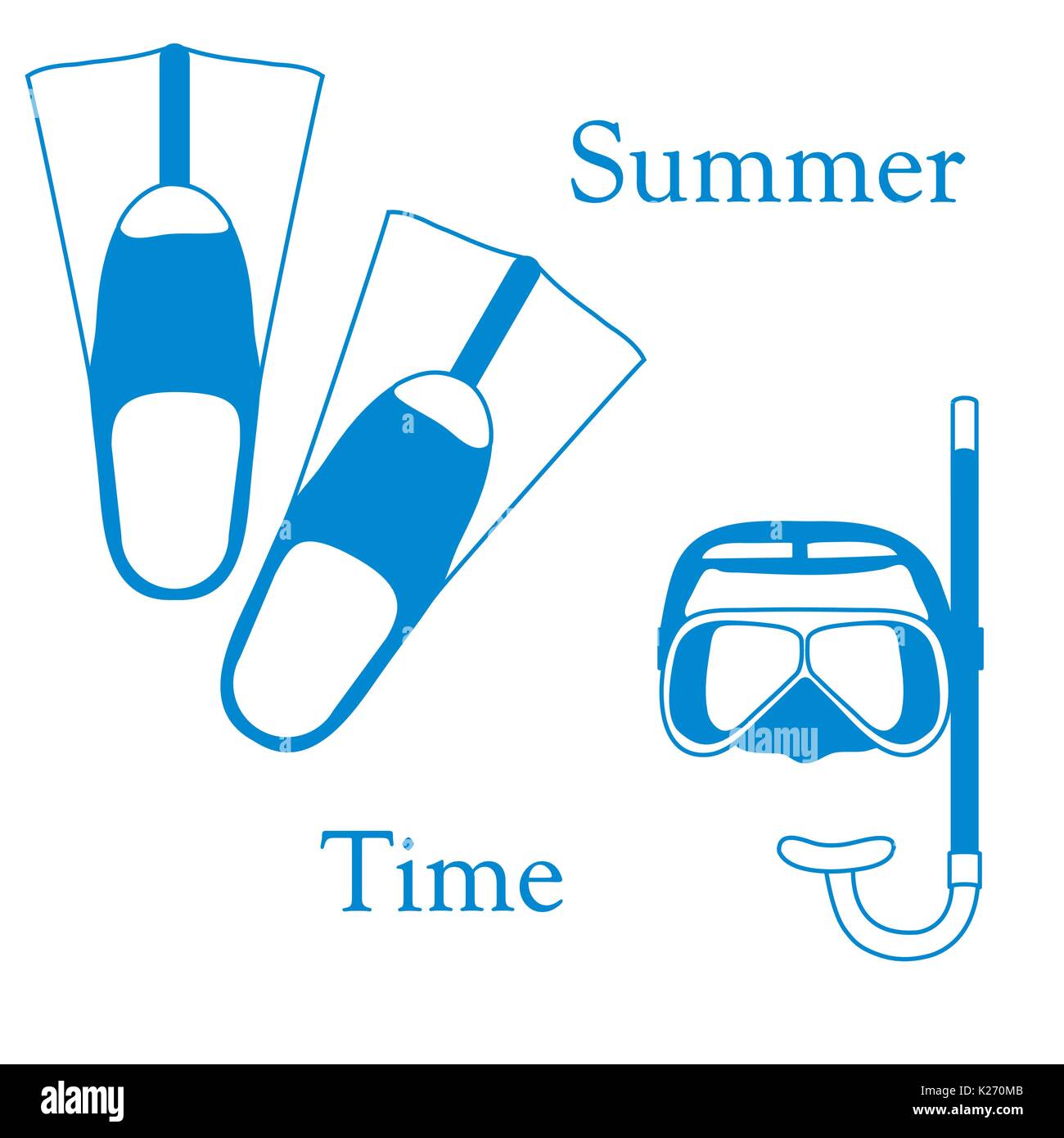 Stylized icon of a colored mask, tube and flippers for a scuba diving ...