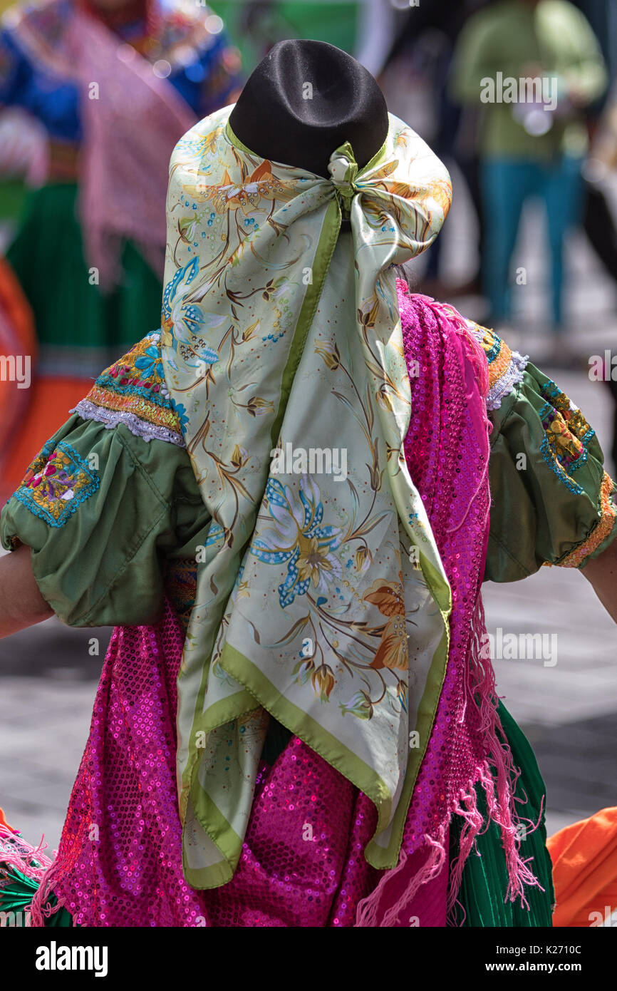 June 17, 2017 Pujili, Ecuador:traditional female dress details worn at the Corpus Christi annual parade Stock Photo