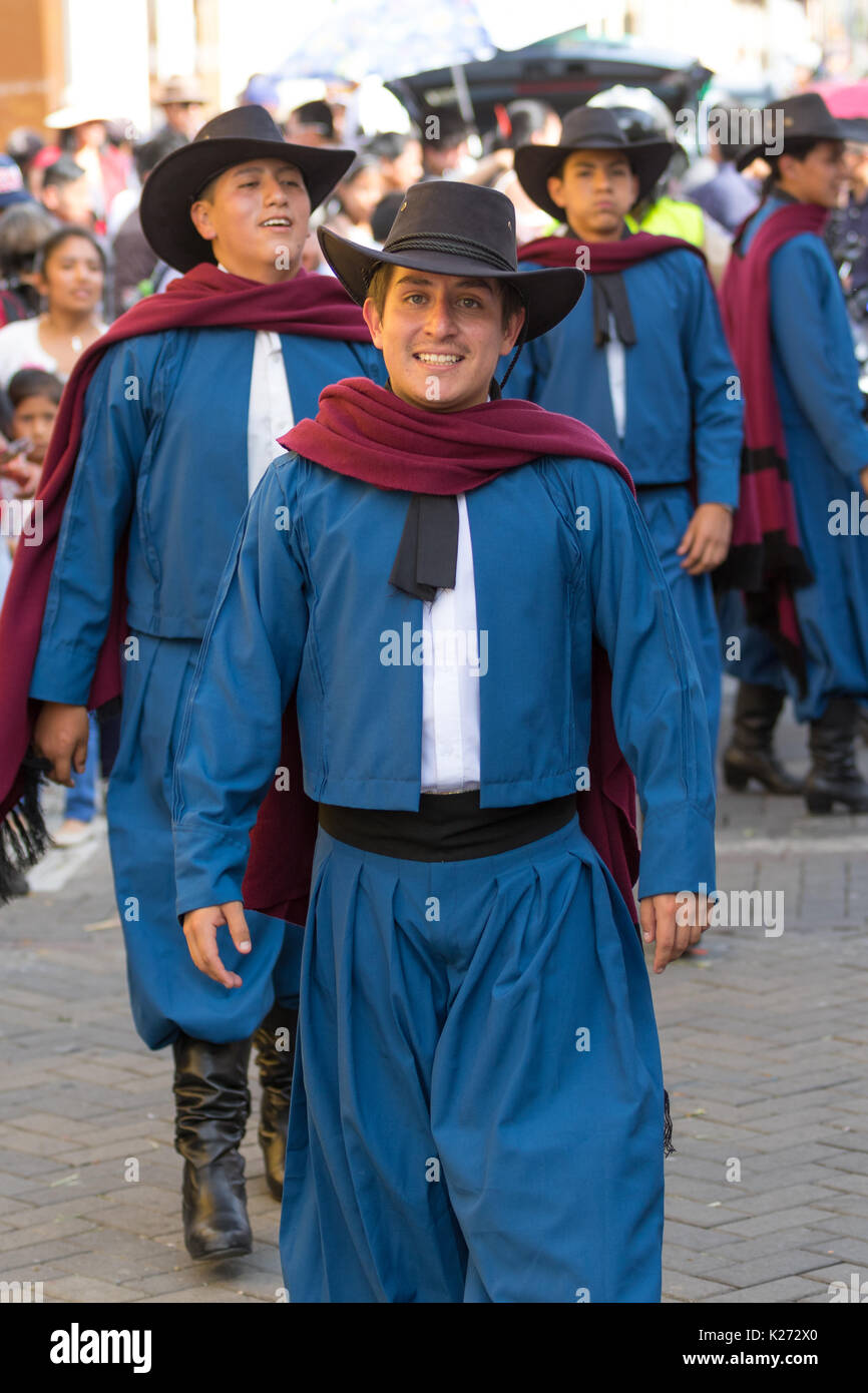 June 17, 2017 Pujili, Ecuador: male dancer group in traditional