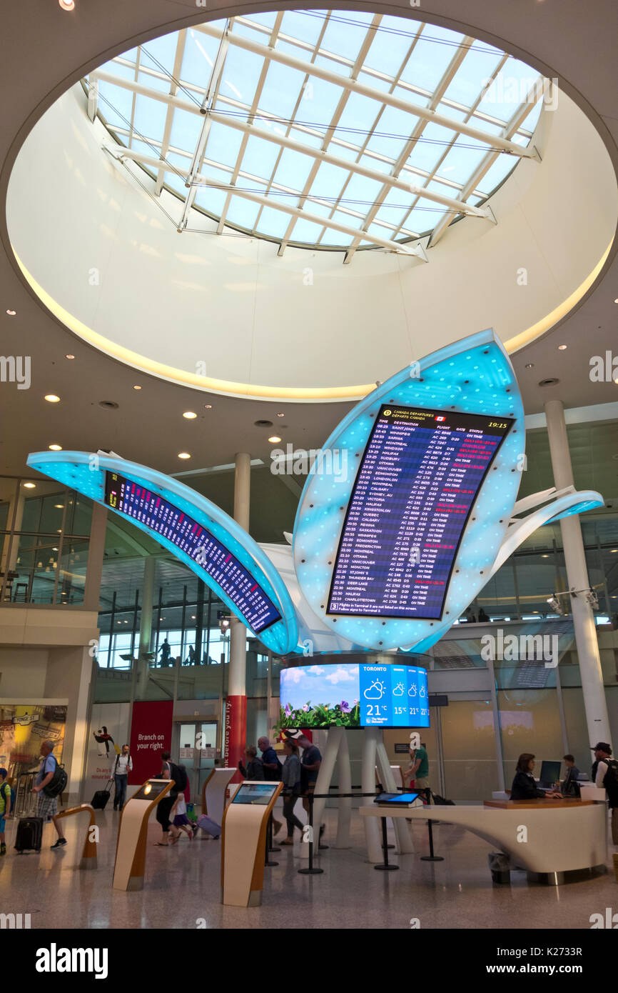 New flower shaped flight Information Centre at Toronto Pearson International Airport, Terminal One. Toronto Airport 2017 Stock Photo