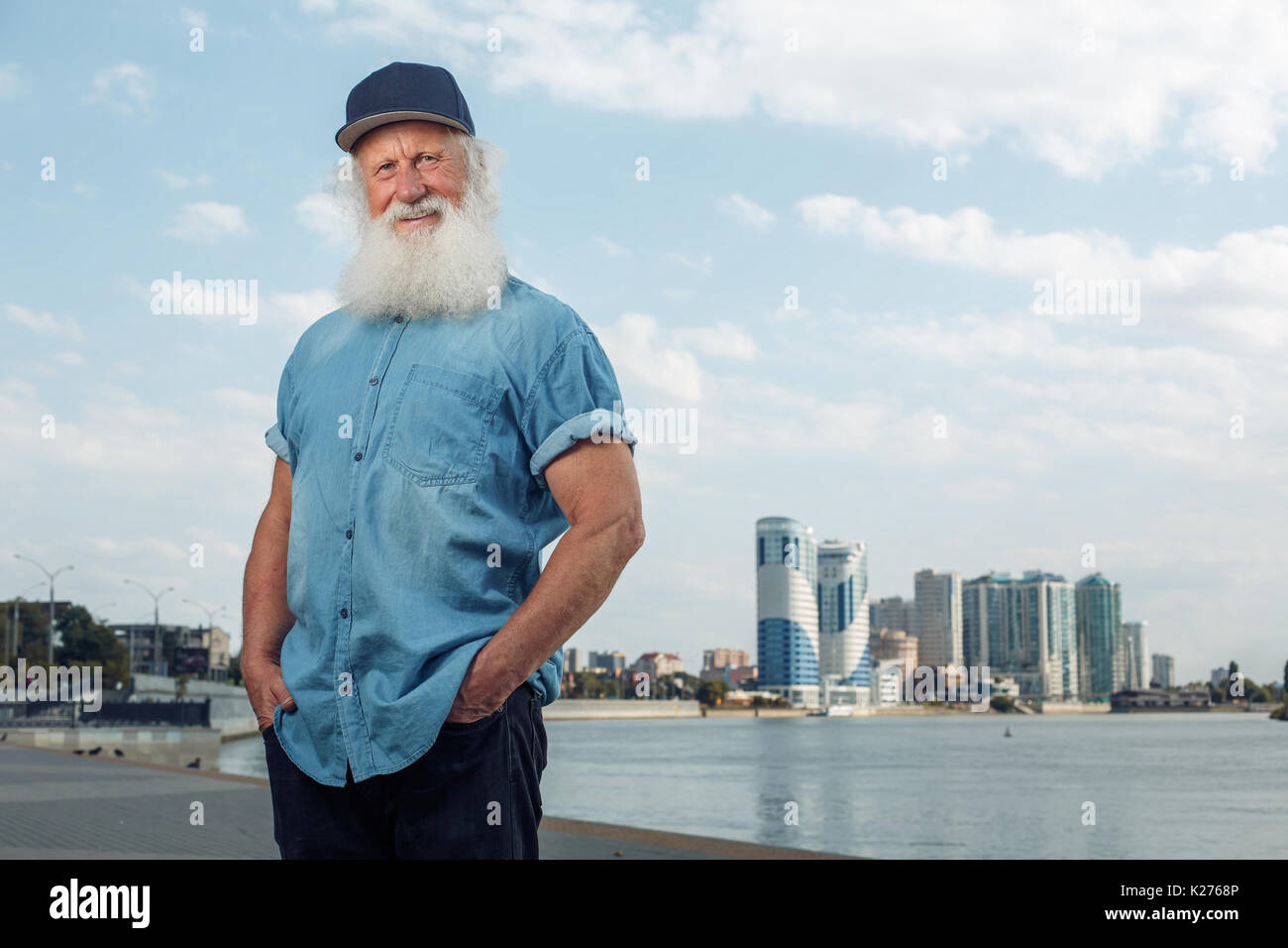 stylish old man with beard Stock Photo