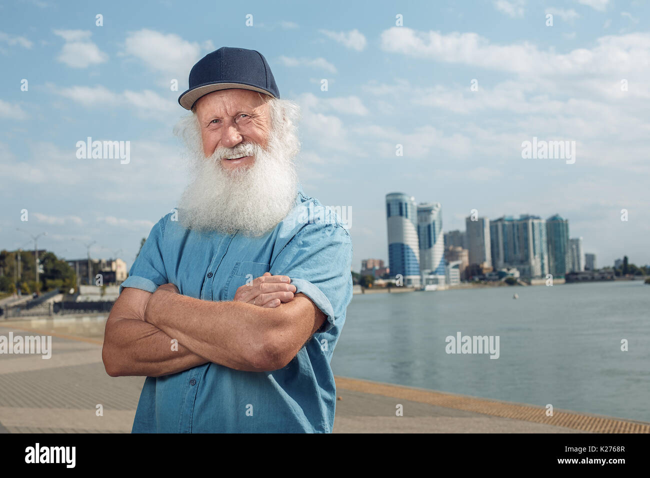 stylish old man with beard Stock Photo