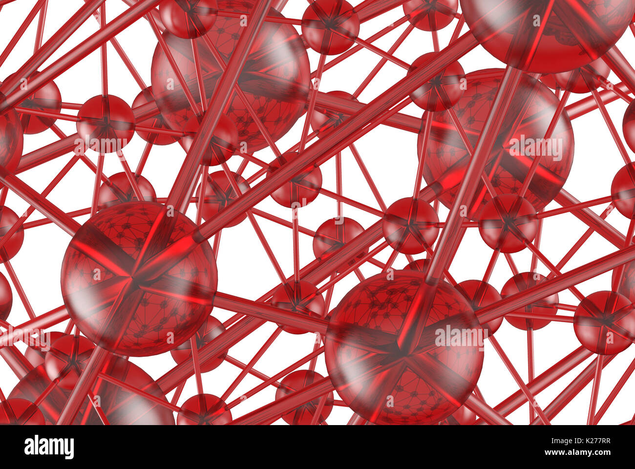 red glass Molecular geometric chaos abstract structure. Science technology network connection hi-tech background 3d rendering illustration. Stock Photo