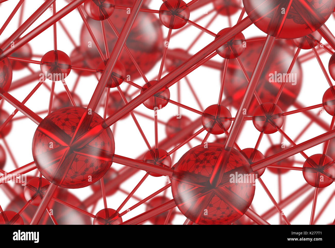 red glass Molecular geometric chaos abstract structure. Science technology network connection hi-tech background 3d rendering illustration. Stock Photo