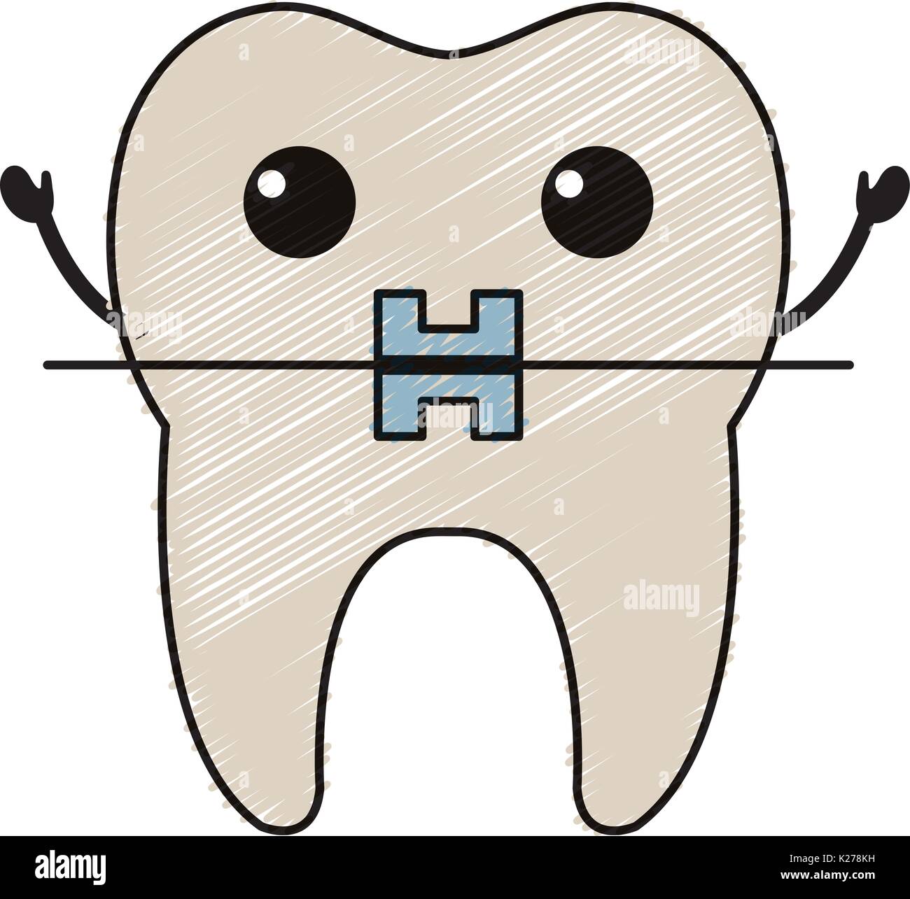 tooth with bracket character isolated icon vector illustration design ...