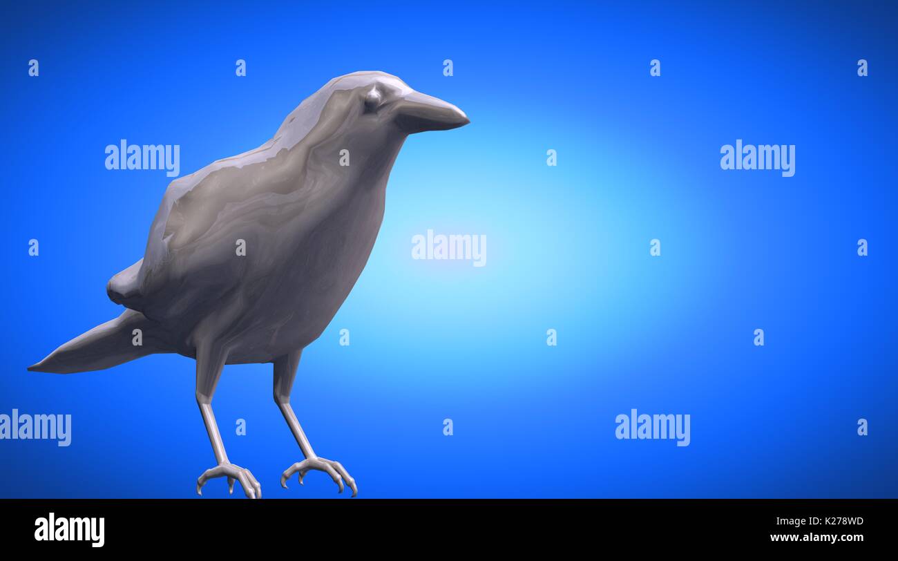 3d rendering of a standing reflective crow bird Stock Photo