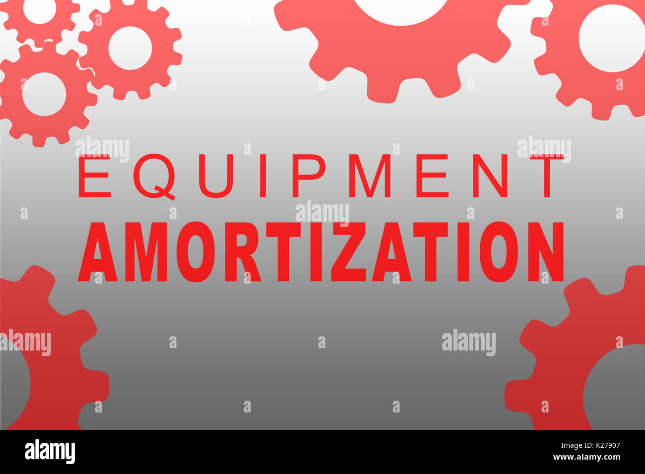 EQUIPMENT AMORTIZATION sign concept illustration with red gear wheel ...
