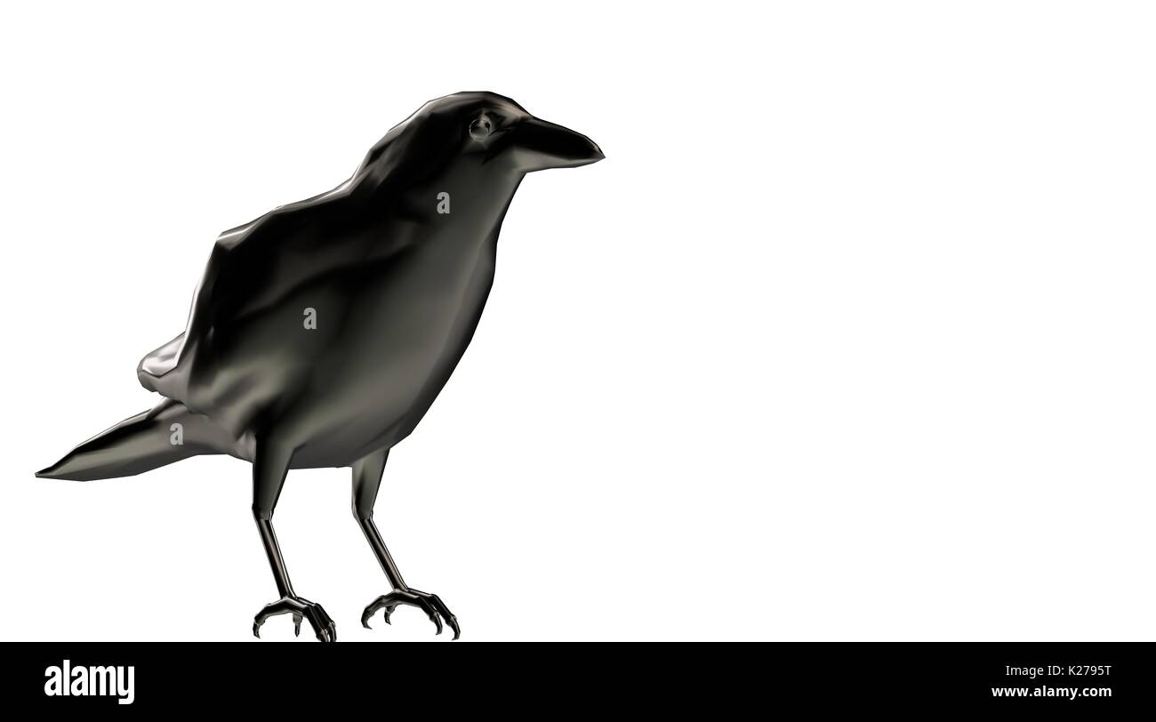 3d rendering of a standing reflective crow bird Stock Photo