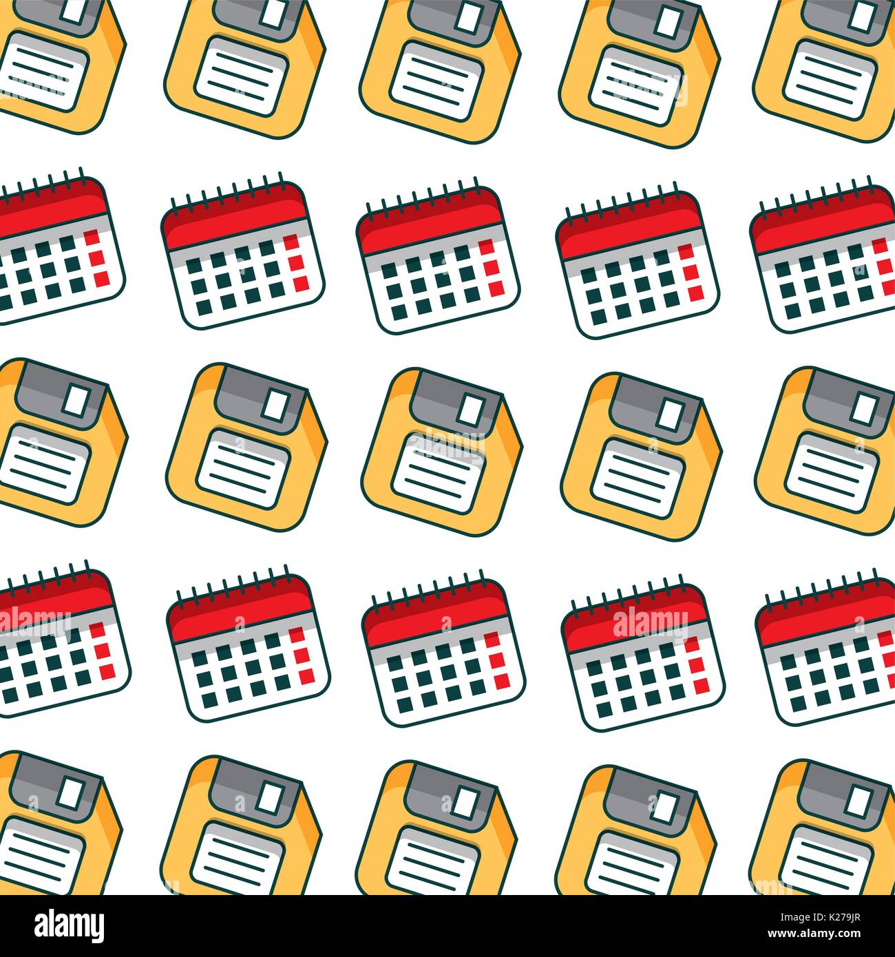 floppy disk and calendar pattern background Stock Vector