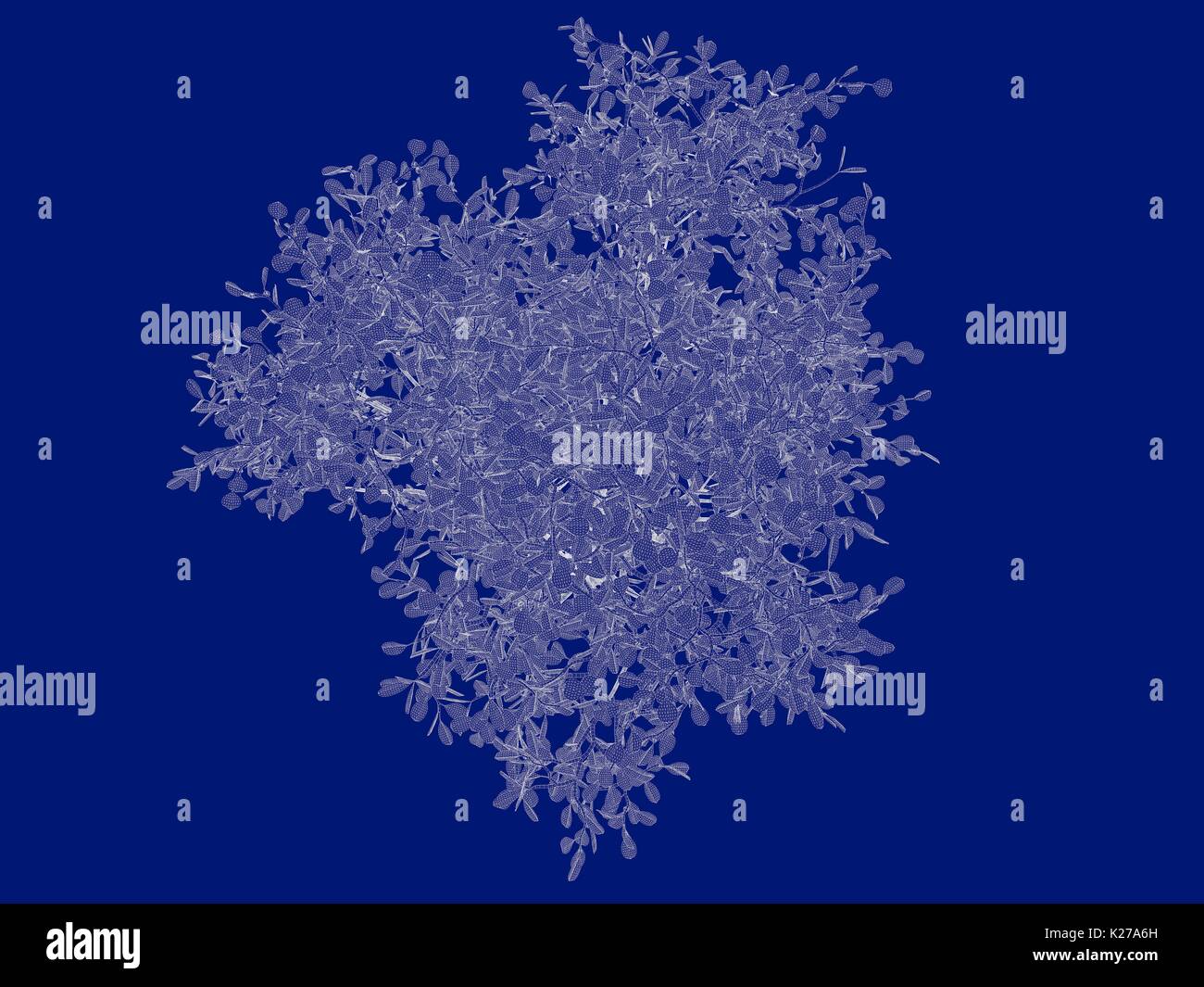 3d rendering of an outlined tree blueprint isolated on blue background ...
